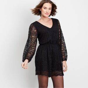 NWT Maurice’s Black V neck Lace Long Sleeve Shorts Romper